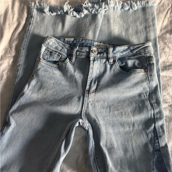 Almost Famous Flare Leg Jeans Size 3 
Multi colored denim. Frayed bottoms. - Picture 2 of 7